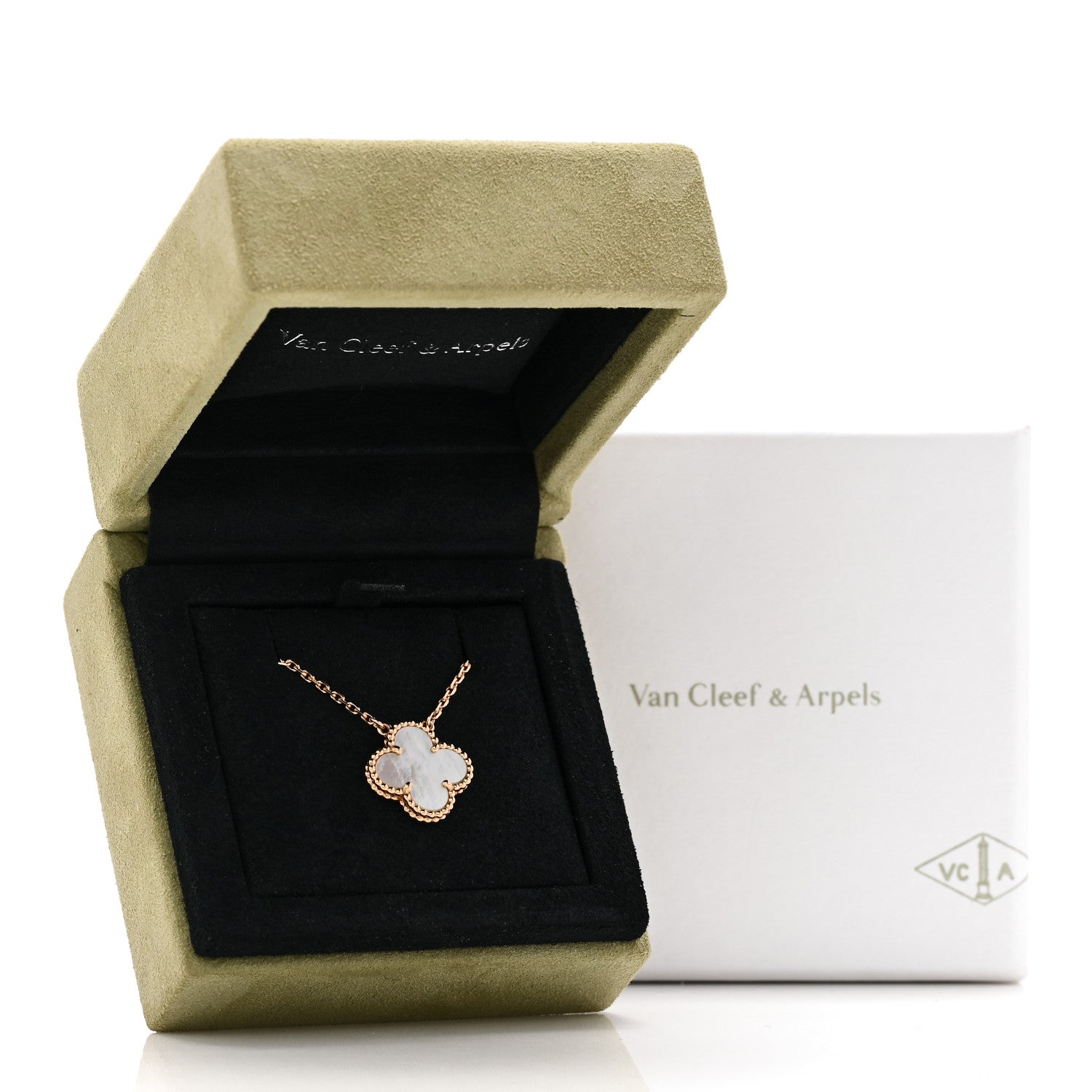 Van Cleef & Arpels 18K Yellow Gold Mother of Pearl Vintage Alhambra Pendant Necklace 7 of 7