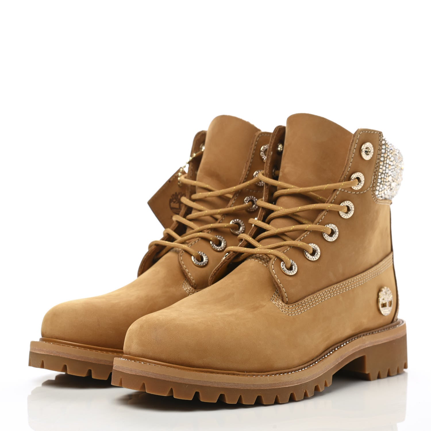 Jimmy Choo X TIMBERLAND Nubuck Swarovski Crystal Womens Ankle Boots 39.5 Wheat 3 of 9
