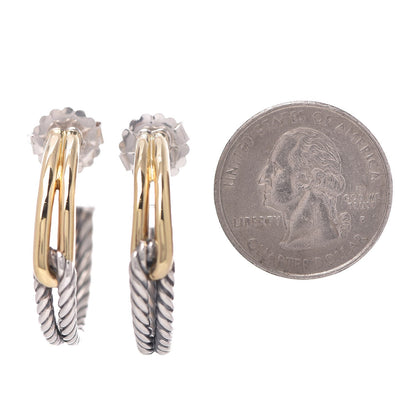 David Yurman Sterling Silver 18K Yellow Gold 30mm Labyrinth Hoop Earrings 2 of 6