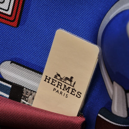 Hermes Silk Carré en Boucles Scarf 90 Bleu Roy Bordeaux Vert 7 of 7