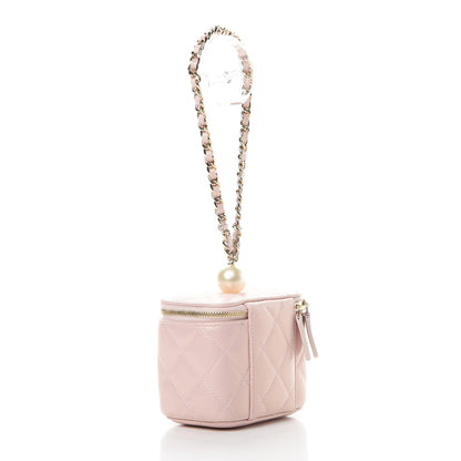 Chanel Iridescent Caviar Quilted Mini Pearl On Top Vanity Case With Chain Light Pink 3 of 7