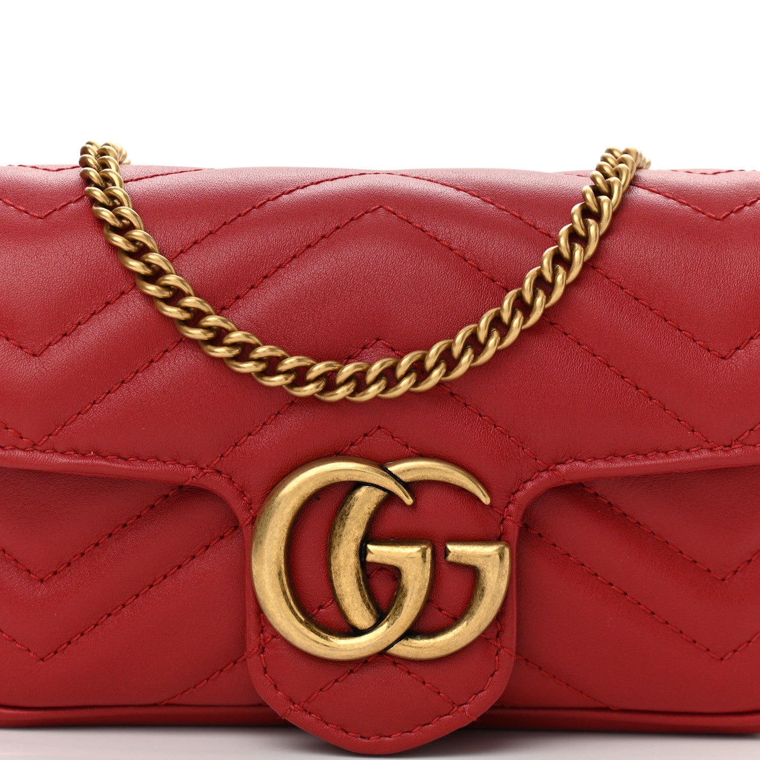 Gucci Calfskin Matelasse Super Mini GG Marmont Shoulder Bag Hibiscus Red 8 of 11