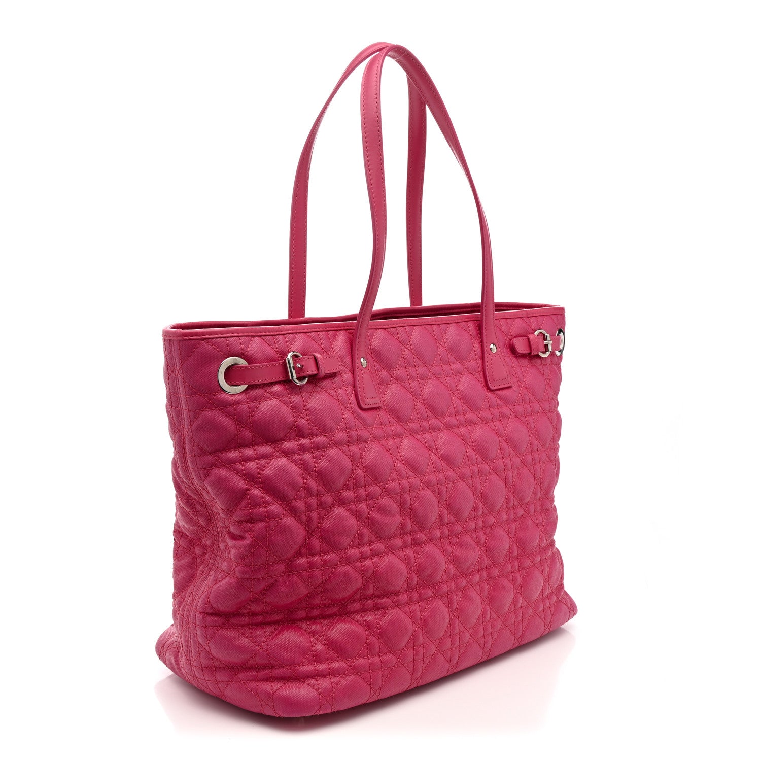 Christian Dior Coated Canvas Cannage Medium Panarea Tote Pink 3 of 15