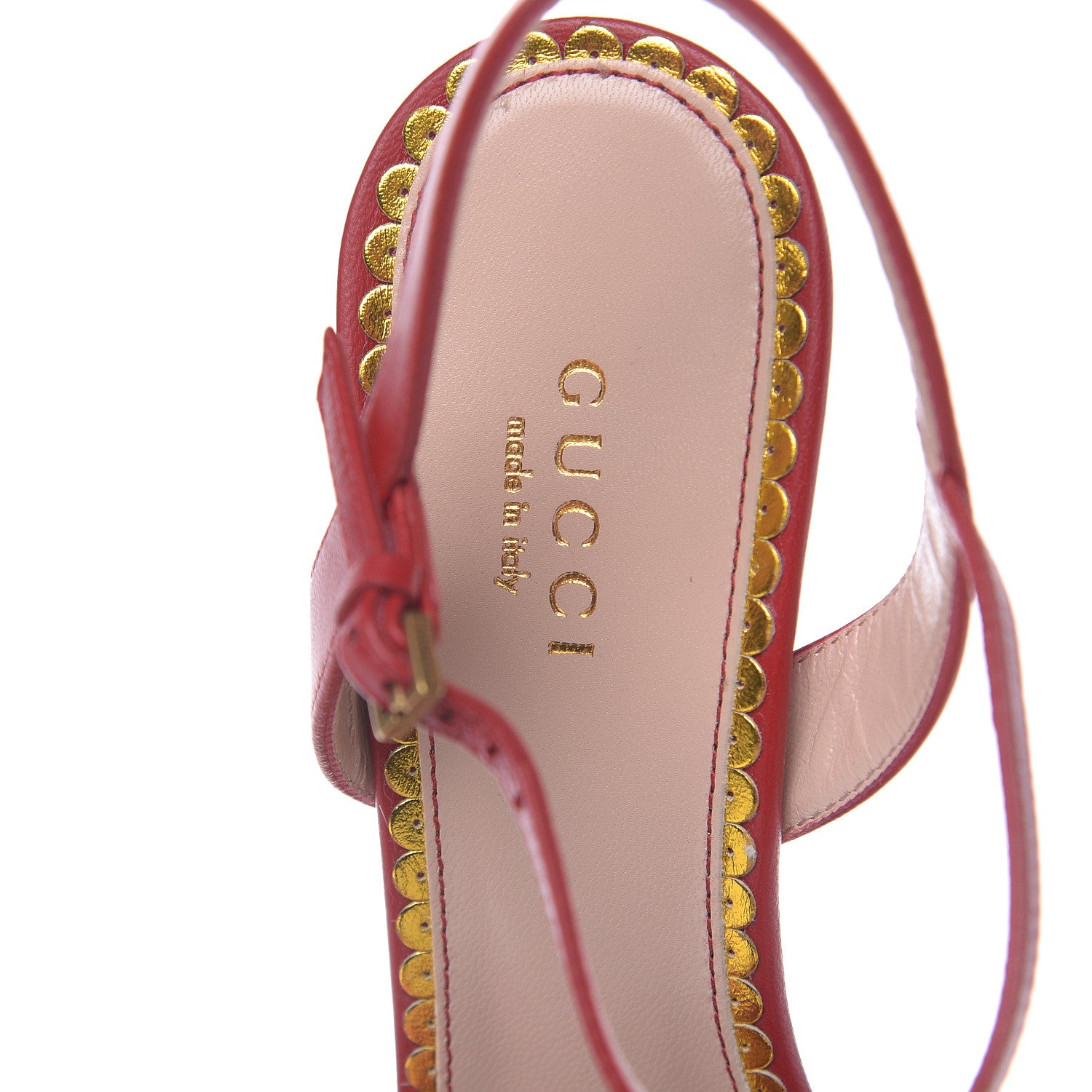 Gucci Nappa Queen Margaret Mid Heel Sandals 37 Hibiscus Red 7 of 8