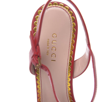 Gucci Nappa Queen Margaret Mid Heel Sandals 37 Hibiscus Red 7 of 8