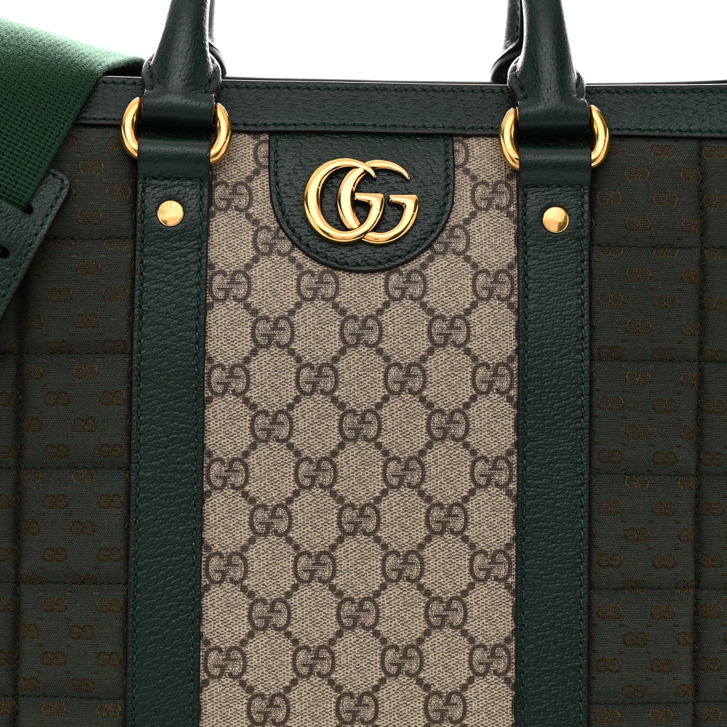 Gucci Monogram GG Mignon Textured Dollar Calfskin GG Supreme Monogram Quilted Mini GG Large Tote Bag Green Beige Ebony 8 of 11