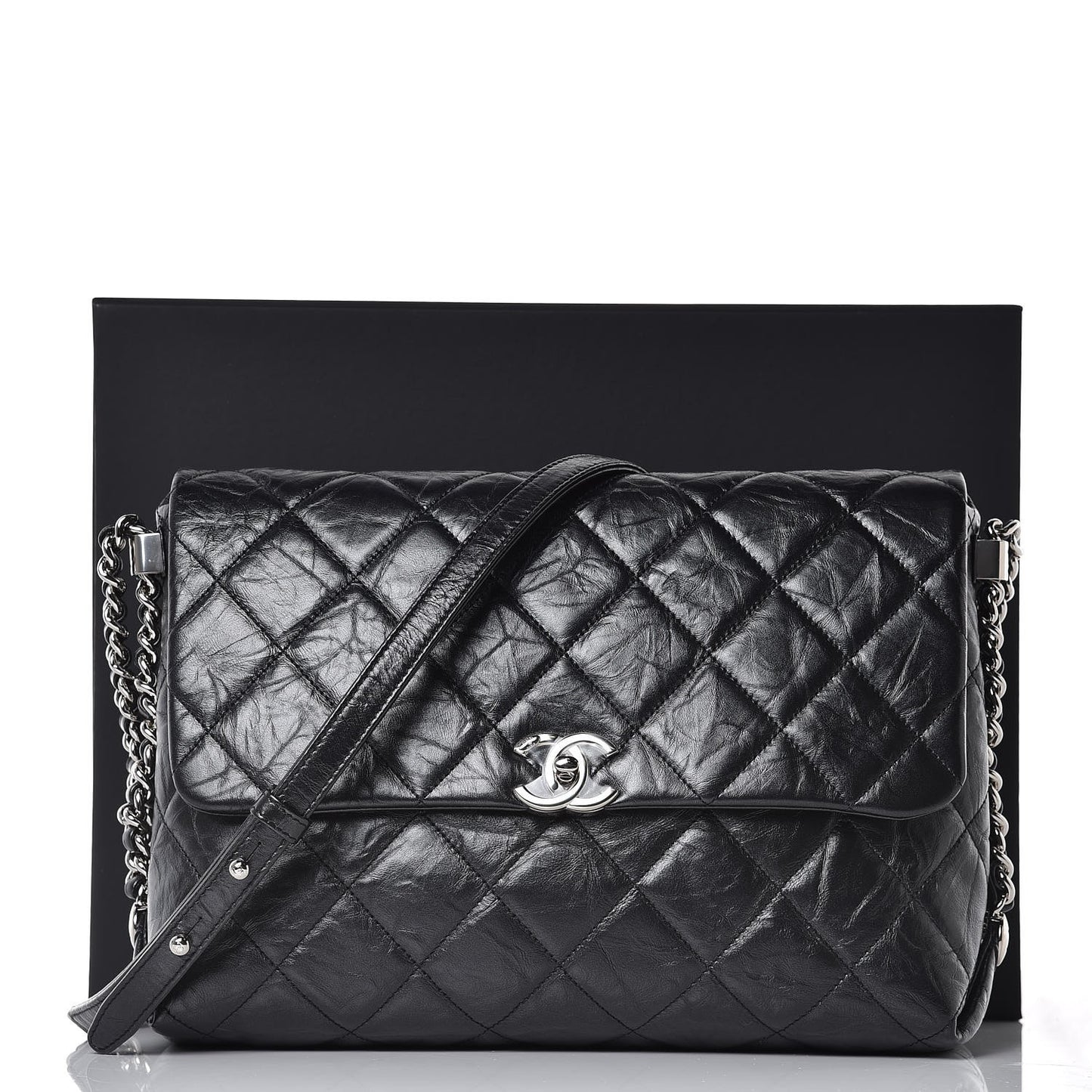 Crackled Aged Calfskin Big Bang Flap Black