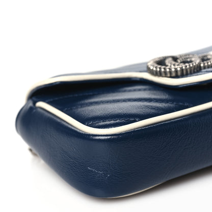 Gucci Vintage Effect Calfskin Matelasse Diagonal Super Mini Torchon GG Marmont Shoulder Bag Blue Agata Mystic White 8 of 10