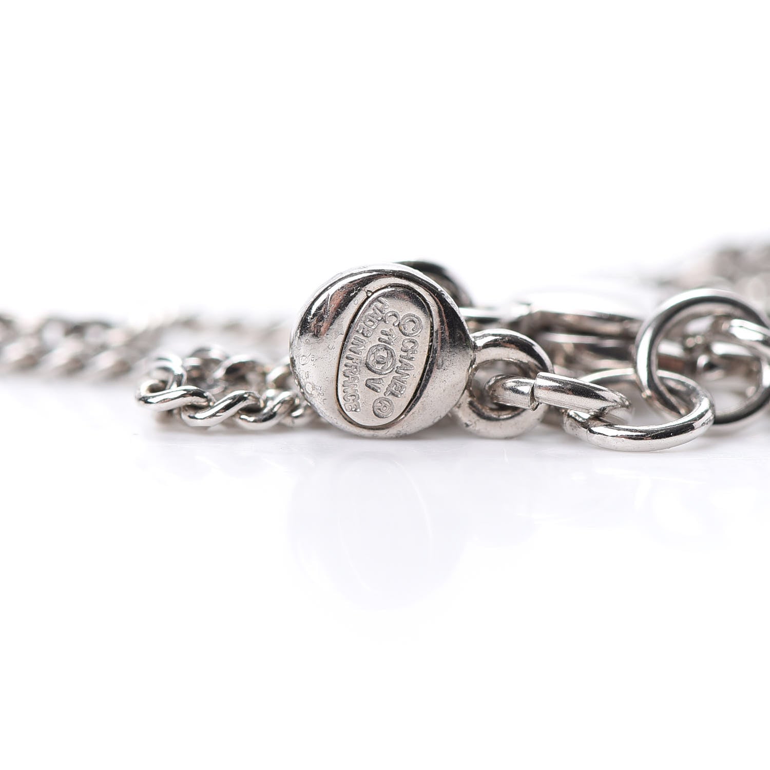 Chanel Crystal CC Drop Pendant Necklace Silver 4 of 5