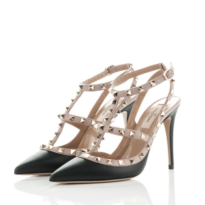 Valentino Garavani Nappa Rockstud Ankle Strap Pumps 38 Black Poudre 3 of 7