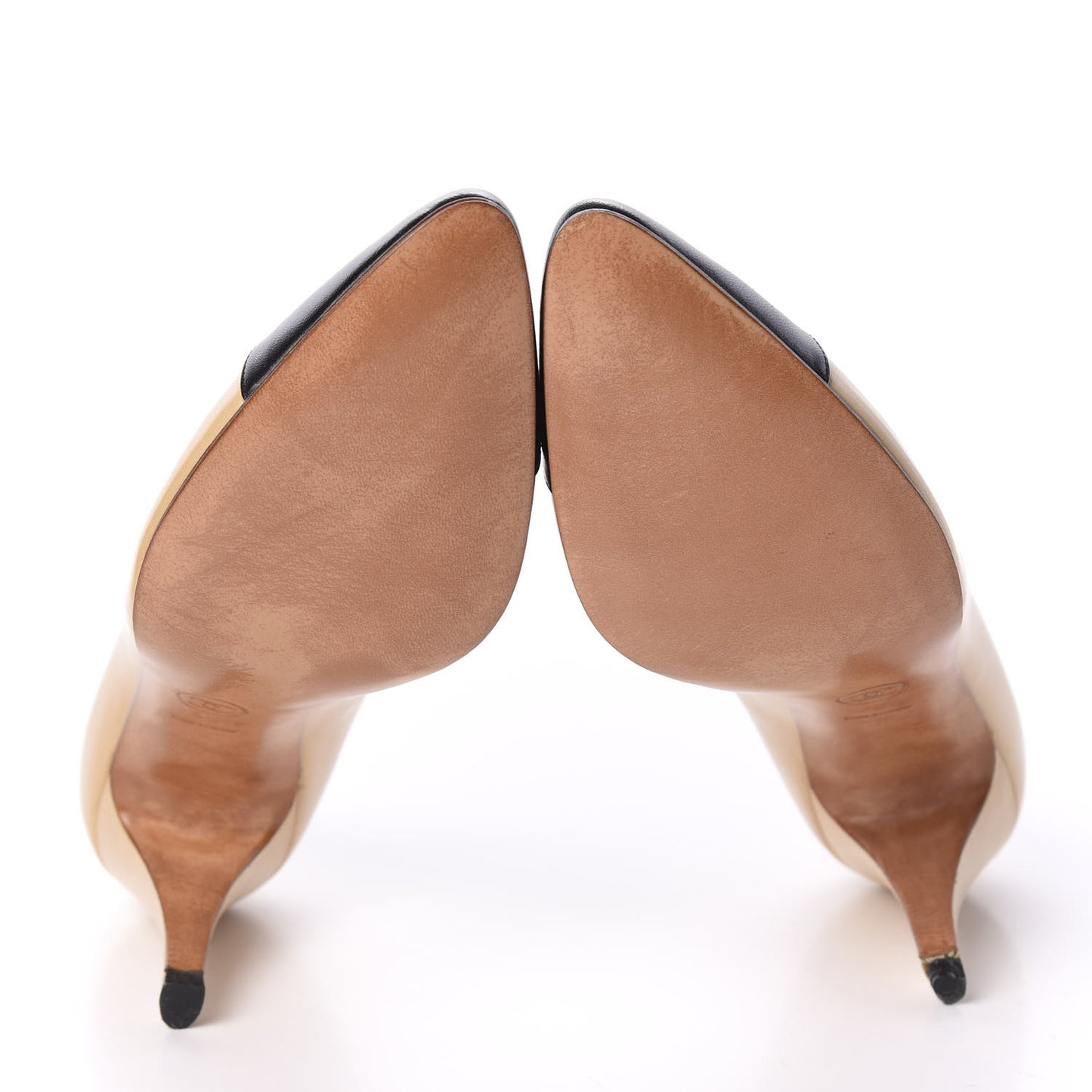 Lambskin Cap Toe Pumps 38.5 Beige Black