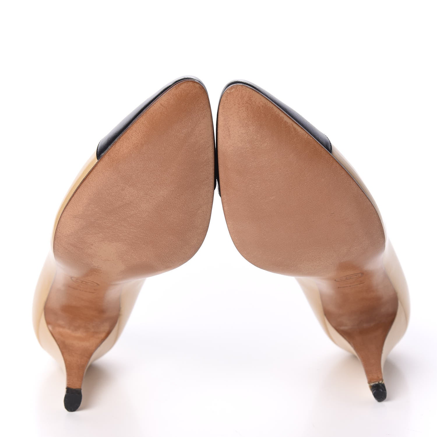Chanel Lambskin Cap Toe Pumps 38.5 Beige Black 8 of 10