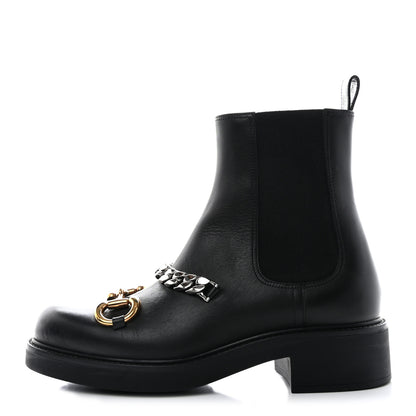 Gucci Flores Calfskin Horsebit Chain Ankle Boots 38.5 Black 1 of 10
