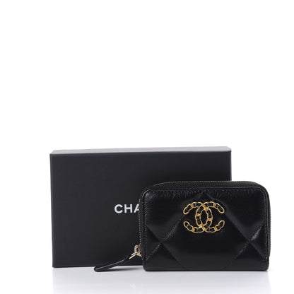 Chanel Lambskin Quilted Chanel 19 Zip Around Coin Purse Wallet Black 8 of 8