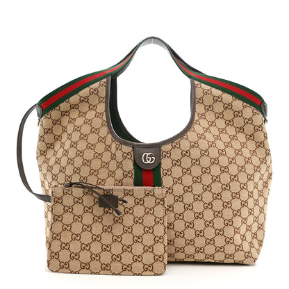 Gucci GG Monogram Web Large Giglio Tote Beige Brown 2 of 9