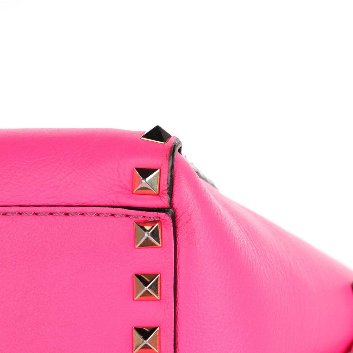Vitello Small Rockstud Double Handle Tote Fuxia Fluo