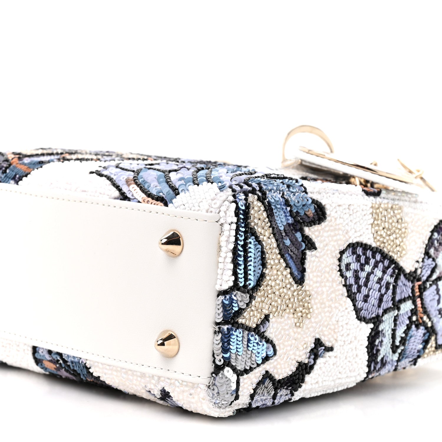 Christian Dior Calfskin Toile de Jouy Beaded Sequin Embroidered Small Mexico Lady Dior White Pastel Midnight Blue 10 of 10