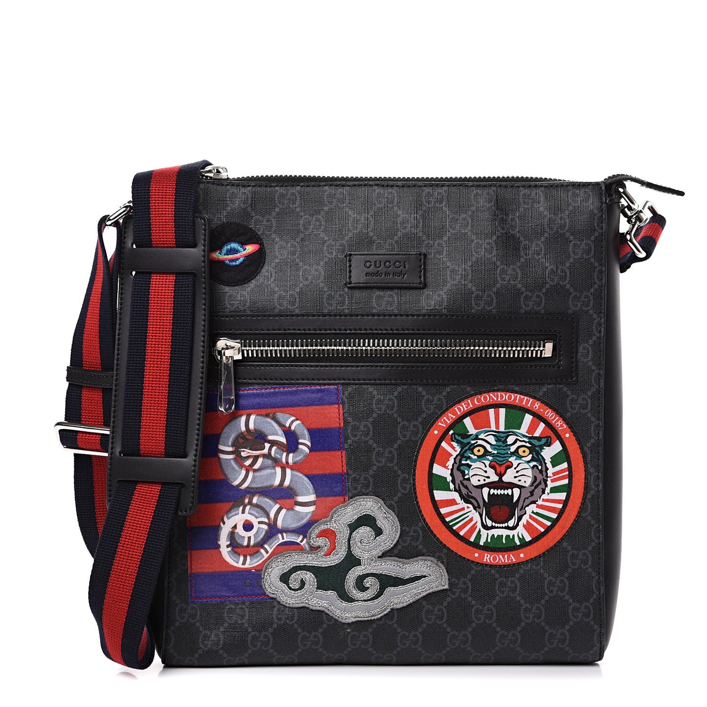 GG Supreme Monogram Night Courrier Flat Messenger Bag Black Multicolor