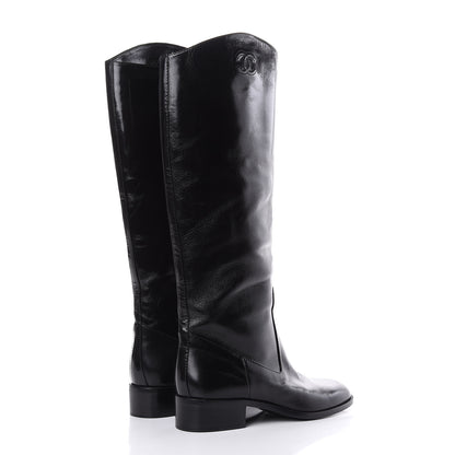 Chanel Glazed Calfskin CC High Boots 38.5 Black 4 of 7