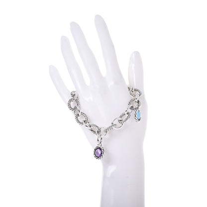 David Yurman Sterling Silver Amethyst Blue Topaz Oval Link Charm Bracelet 2 of 5