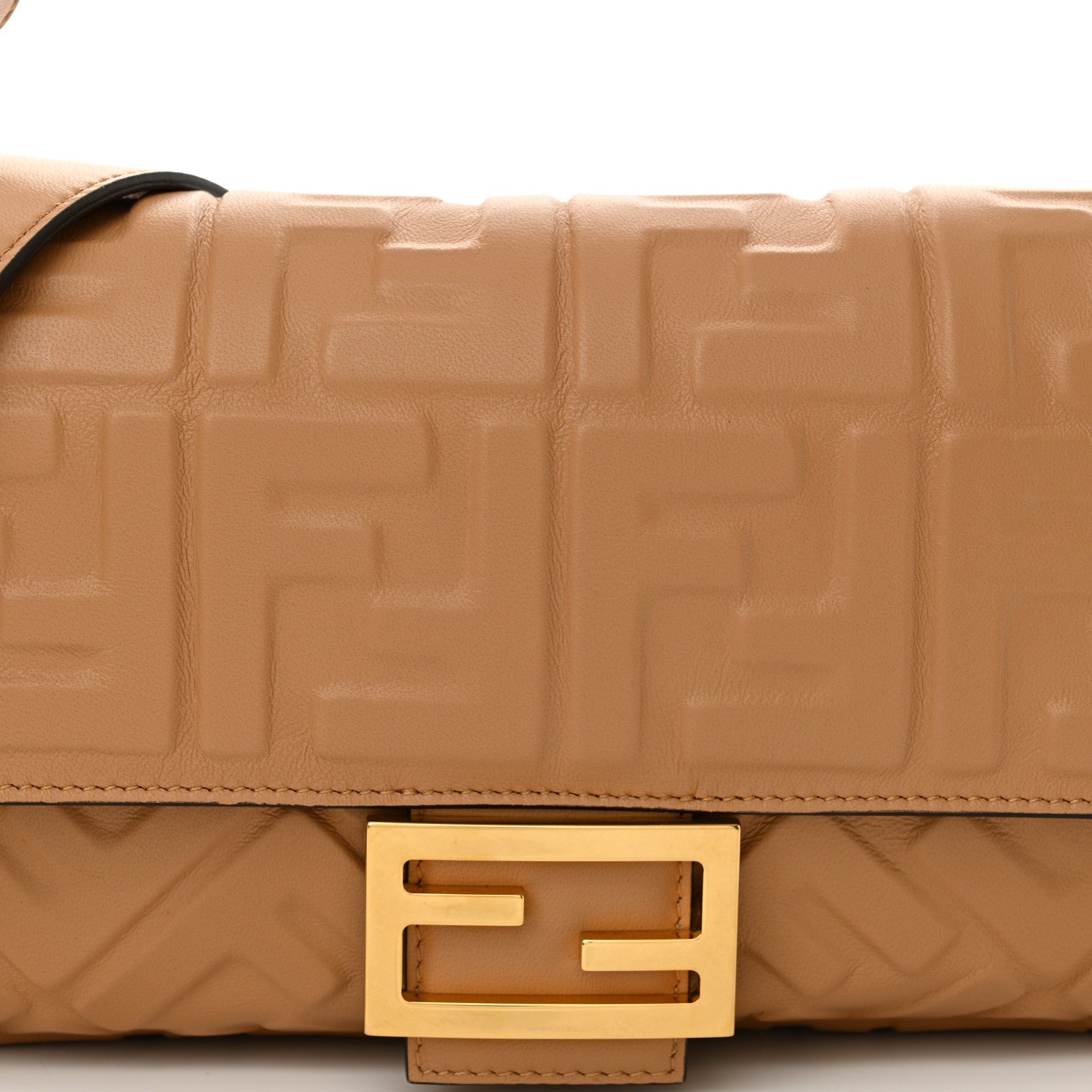 Fendi Nappa FF 1974 Embossed Baguette Miele Scuro 8 of 11