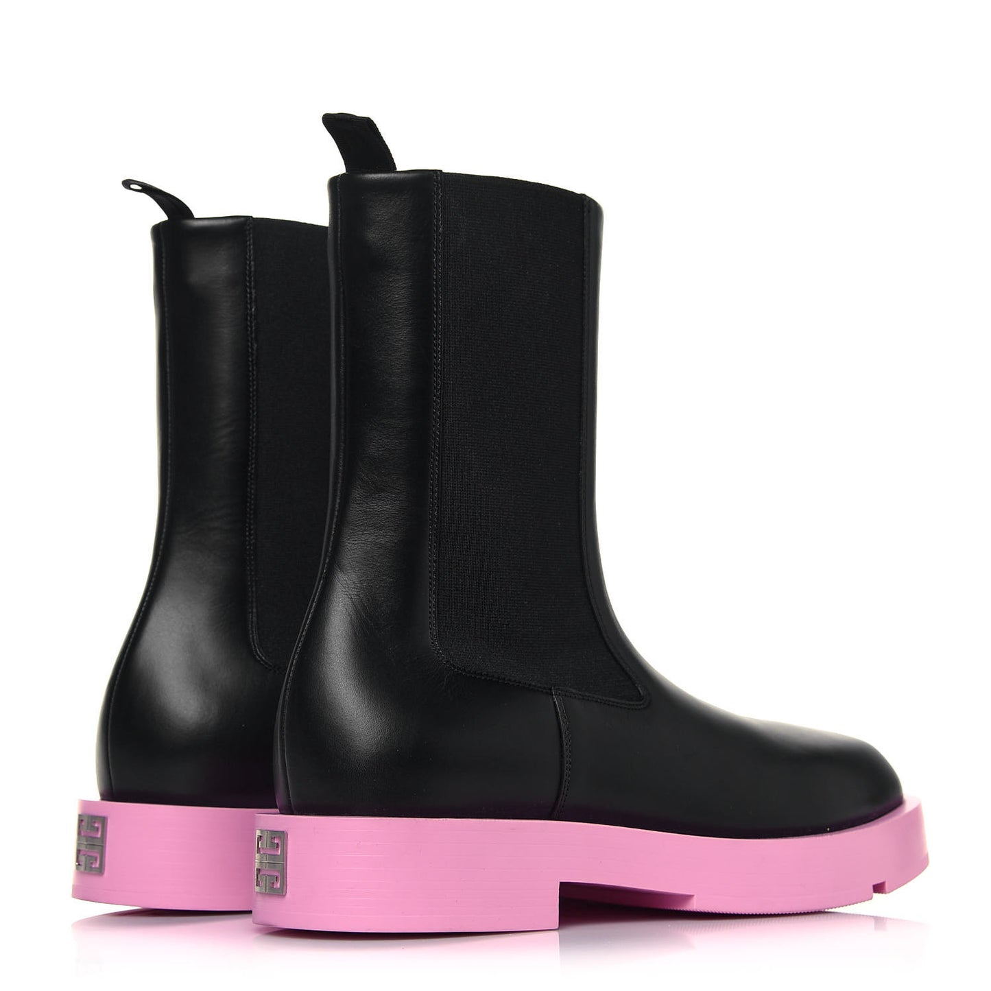Calfskin Squared Ankle Boots 40 Black Pink