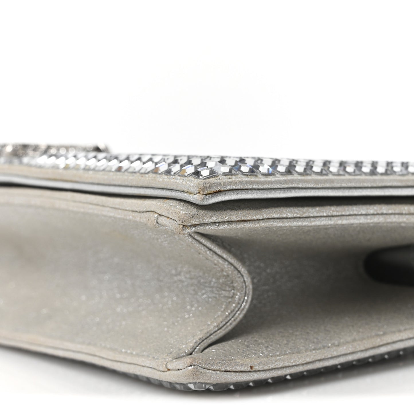 Metallic Goatskin Strass Chain Evening Clutch Silver