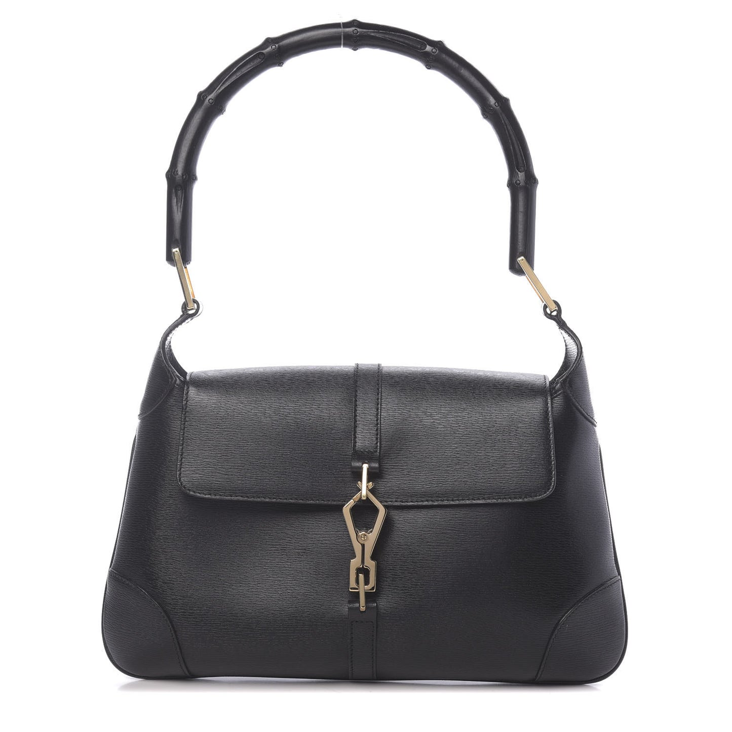 Calfskin Bamboo Handle Jackie O Hobo Black
