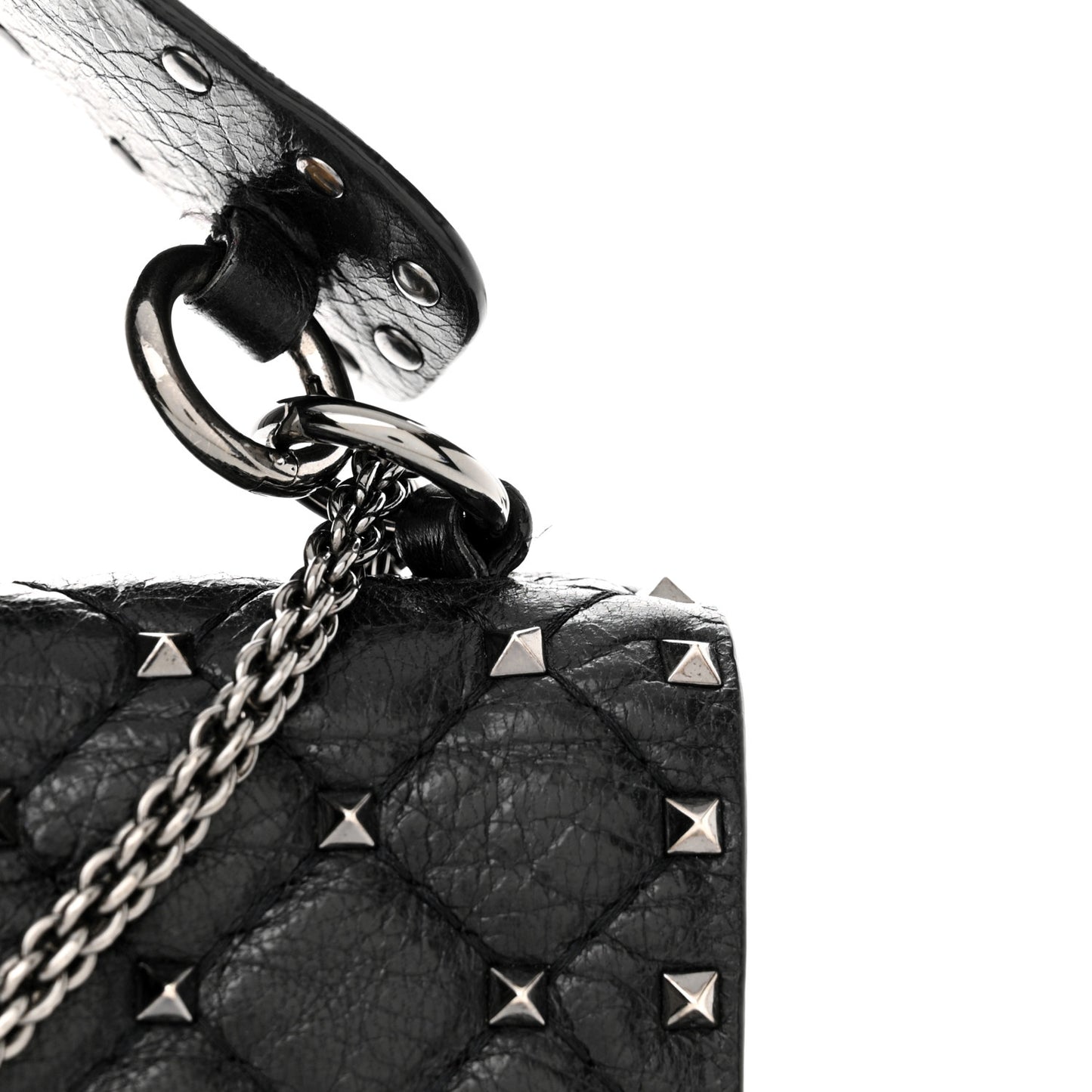 Craquele Nappa Medium Rockstud Spike Shoulder Bag Black