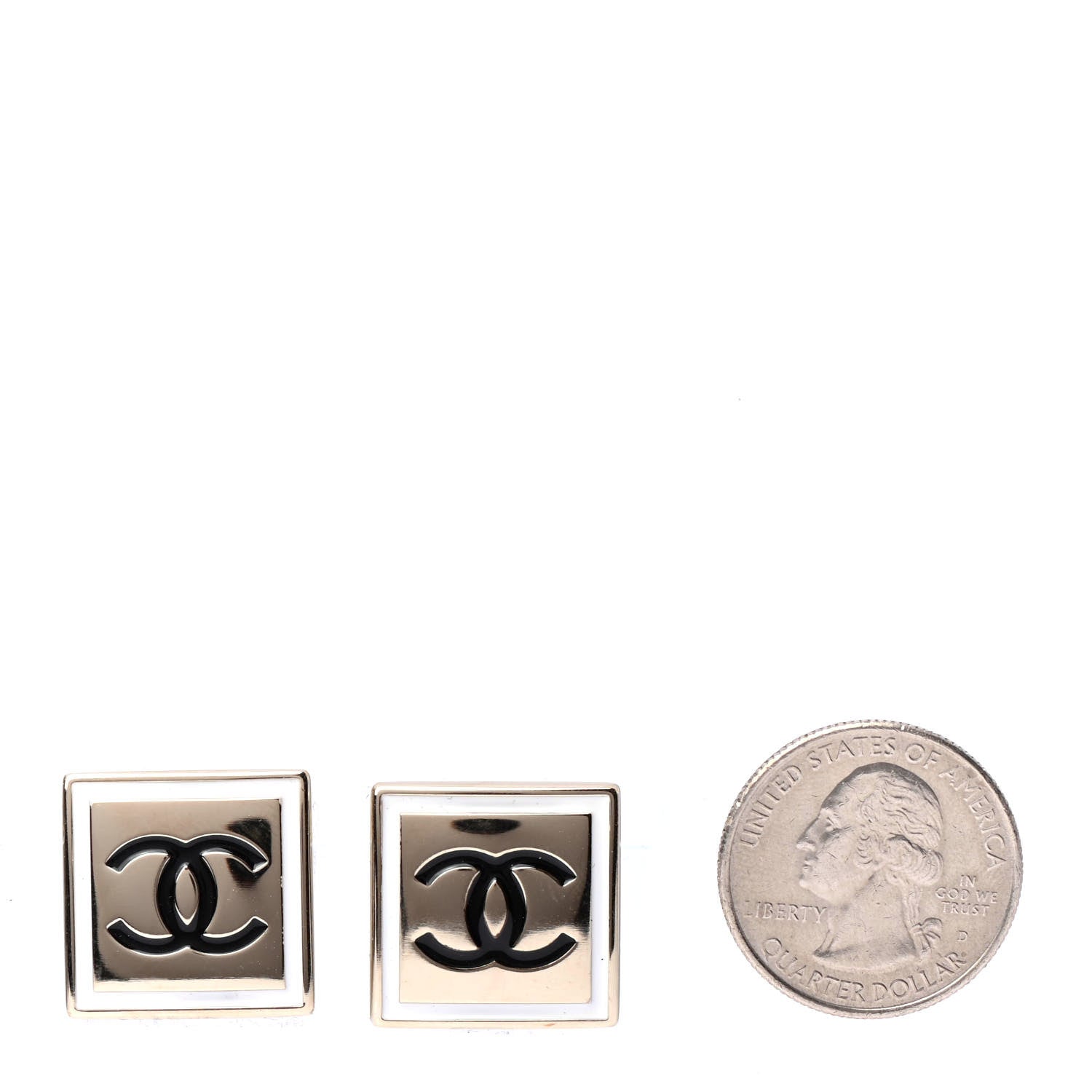 Chanel Metal Enamel CC Square Earrings Gold Black White 2 of 4