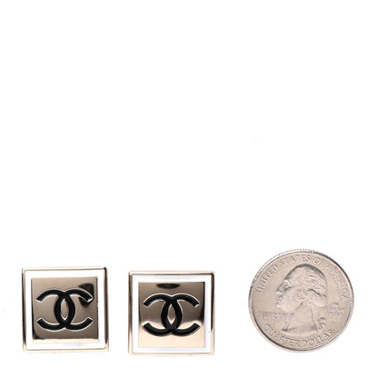 Chanel Metal Enamel CC Square Earrings Gold Black White 2 of 4