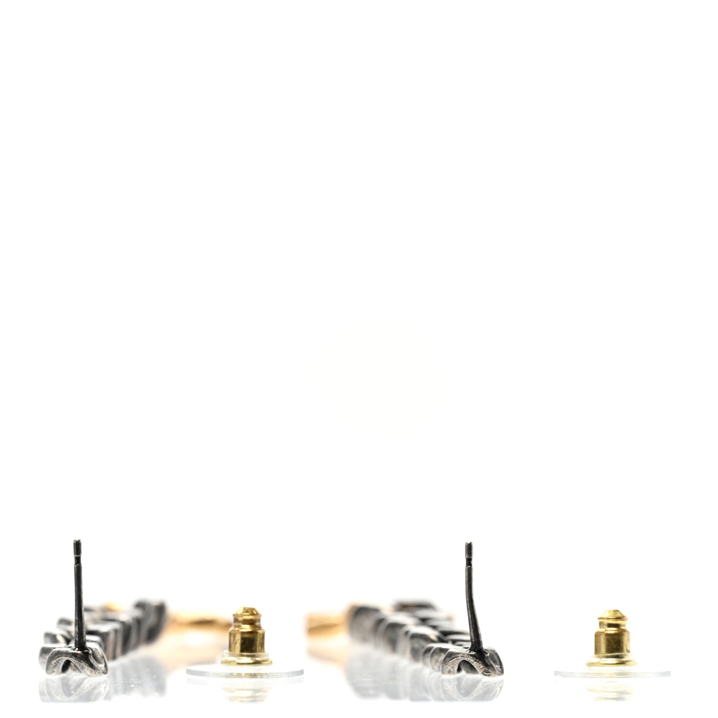 Metal CC Pick Drop Earrings Ruthenium Gold