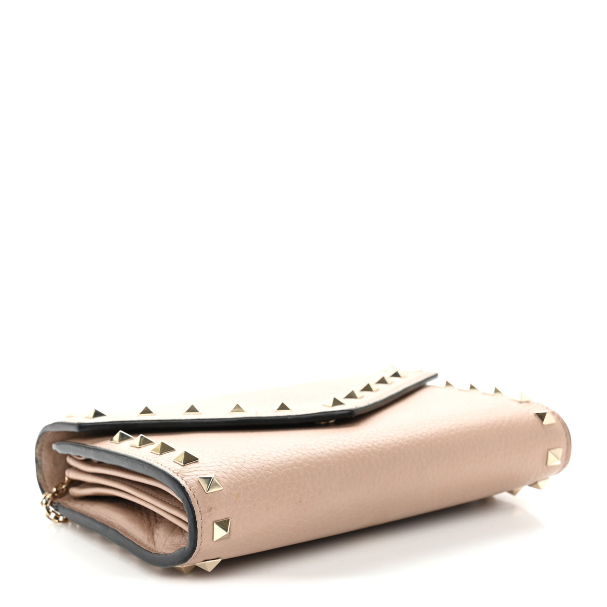 Valentino Garavani Pebbled Calfskin Rockstud Envelope Wallet on Chain Poudre 4 of 12