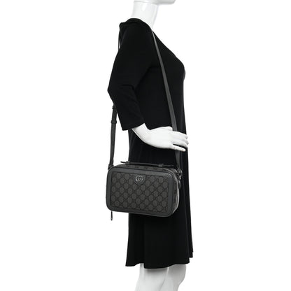 Gucci GG Supreme Monogram Textured Dollar Calfskin Small Ophidia Top Handle Shoulder Grey Black Graphite Grey 2 of 10