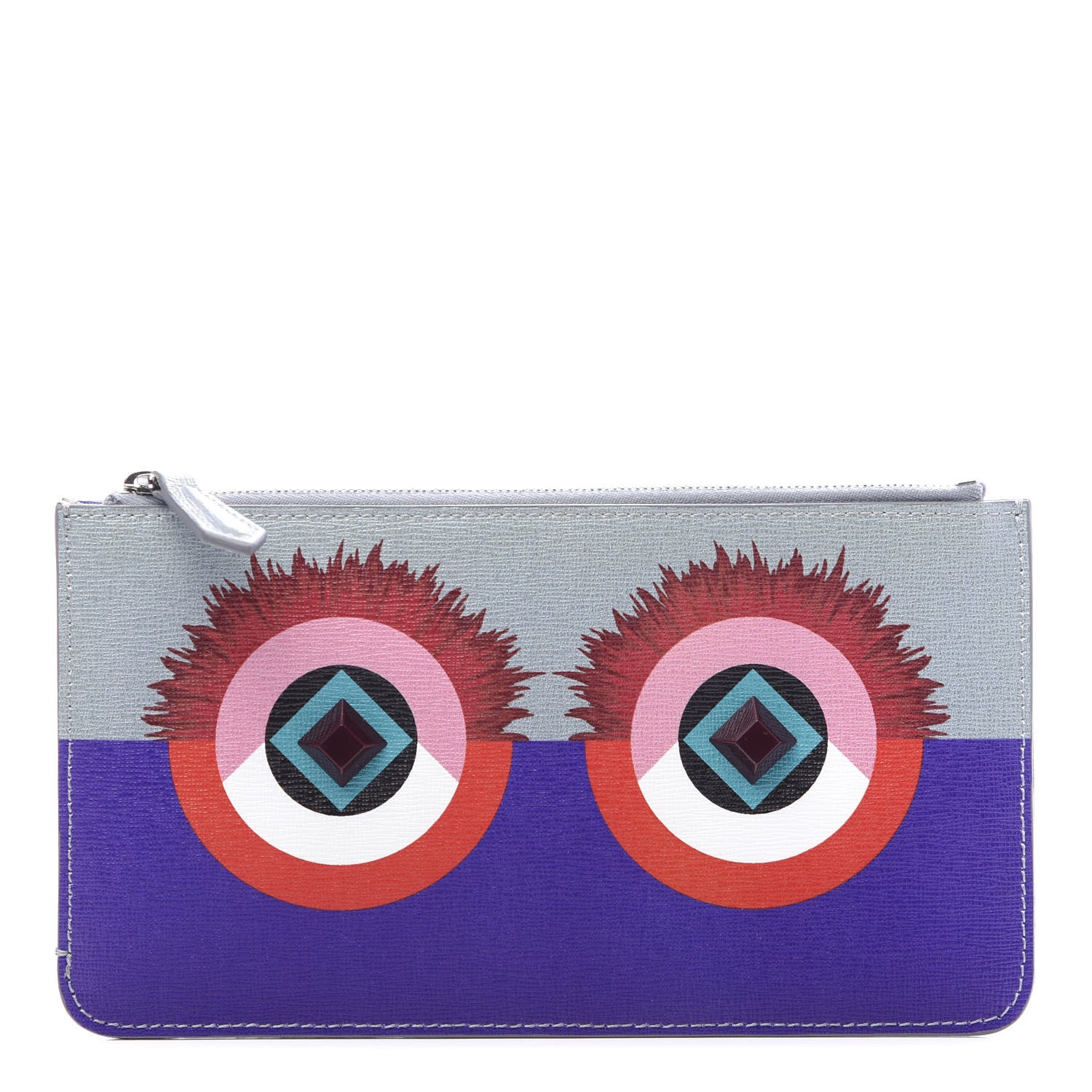 Fendi Vitello Elite Studded Hypnoteyes Zip Pouch Polvere Multicolor 1 of 6