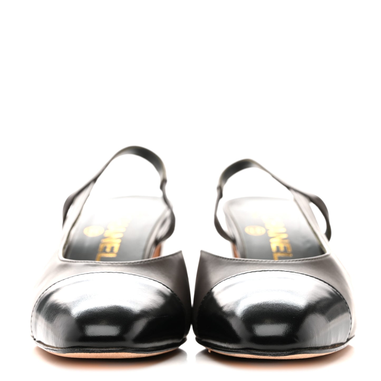 Lambskin Calfskin Cap Toe CC Slingback Pumps 36.5 Grey Black