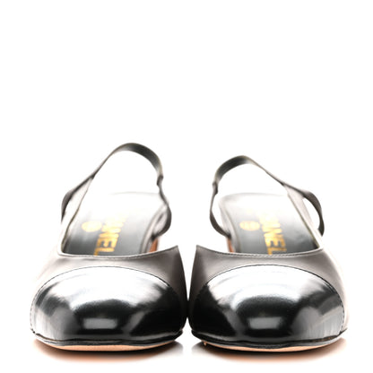 Chanel Lambskin Calfskin Cap Toe CC Slingback Pumps 36.5 Grey Black 3 of 13