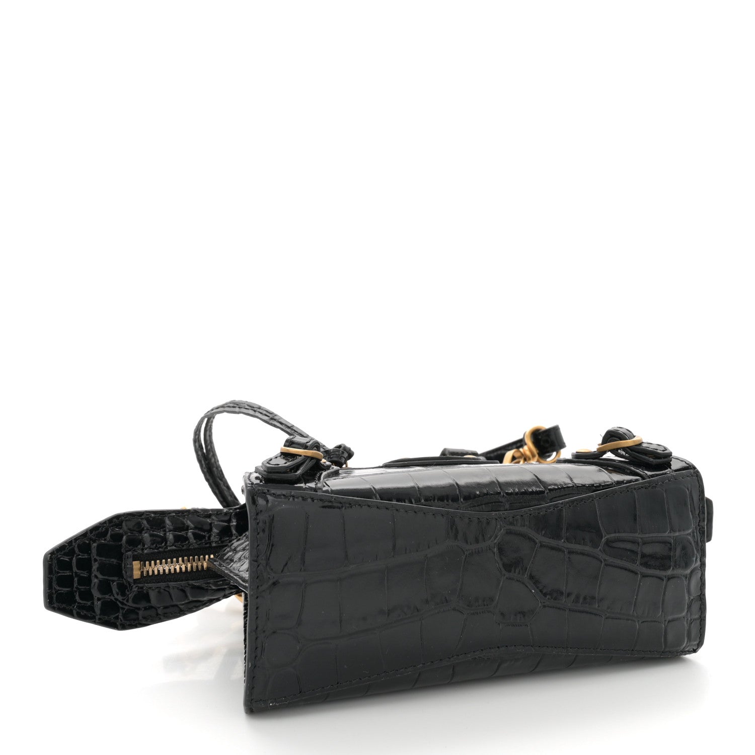 Balenciaga Shiny Supple Calfskin Crocodile Embossed Neo Classic Gold Hardware Nano City Crossbody Black 4 of 11
