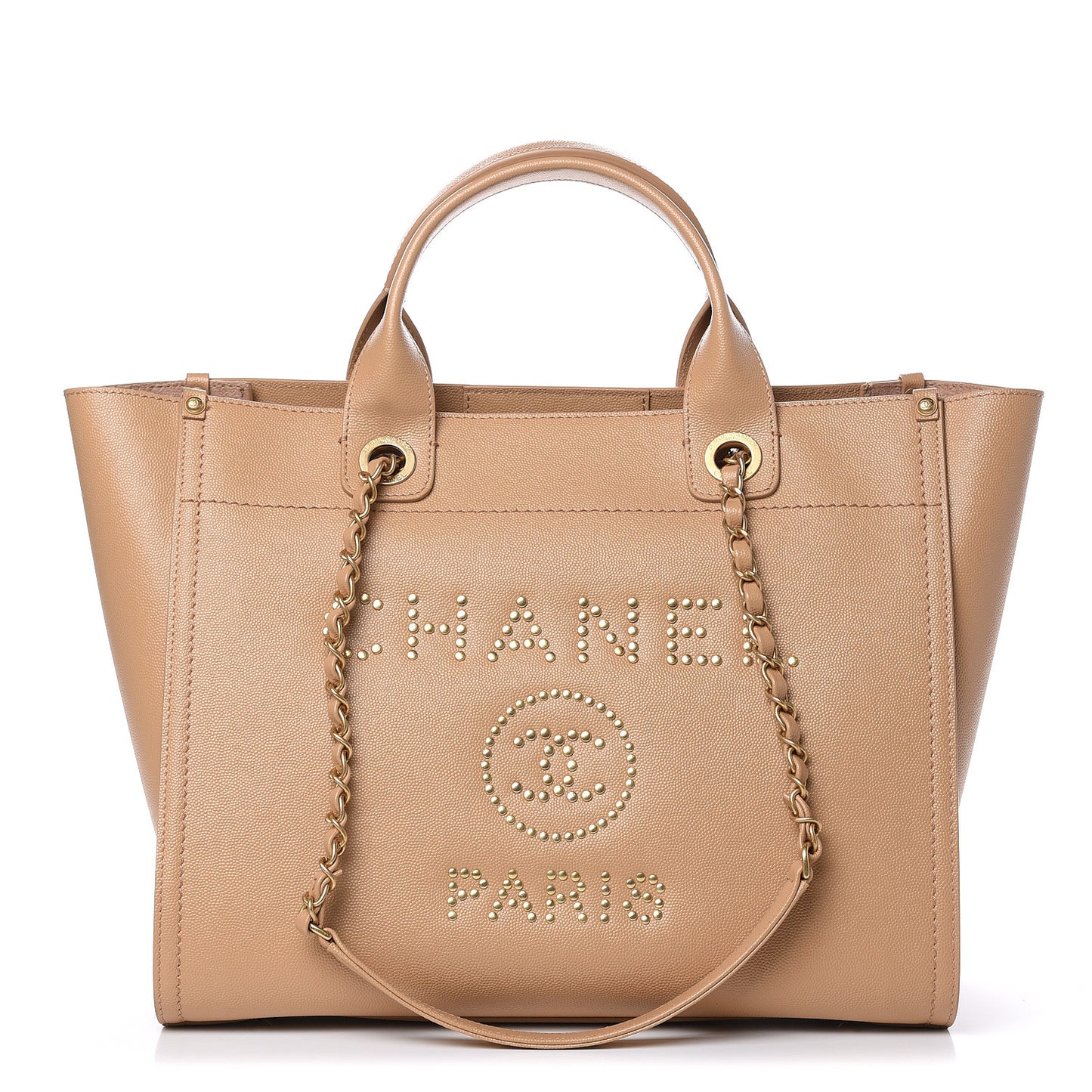 Caviar Small Studded Deauville Tote Beige