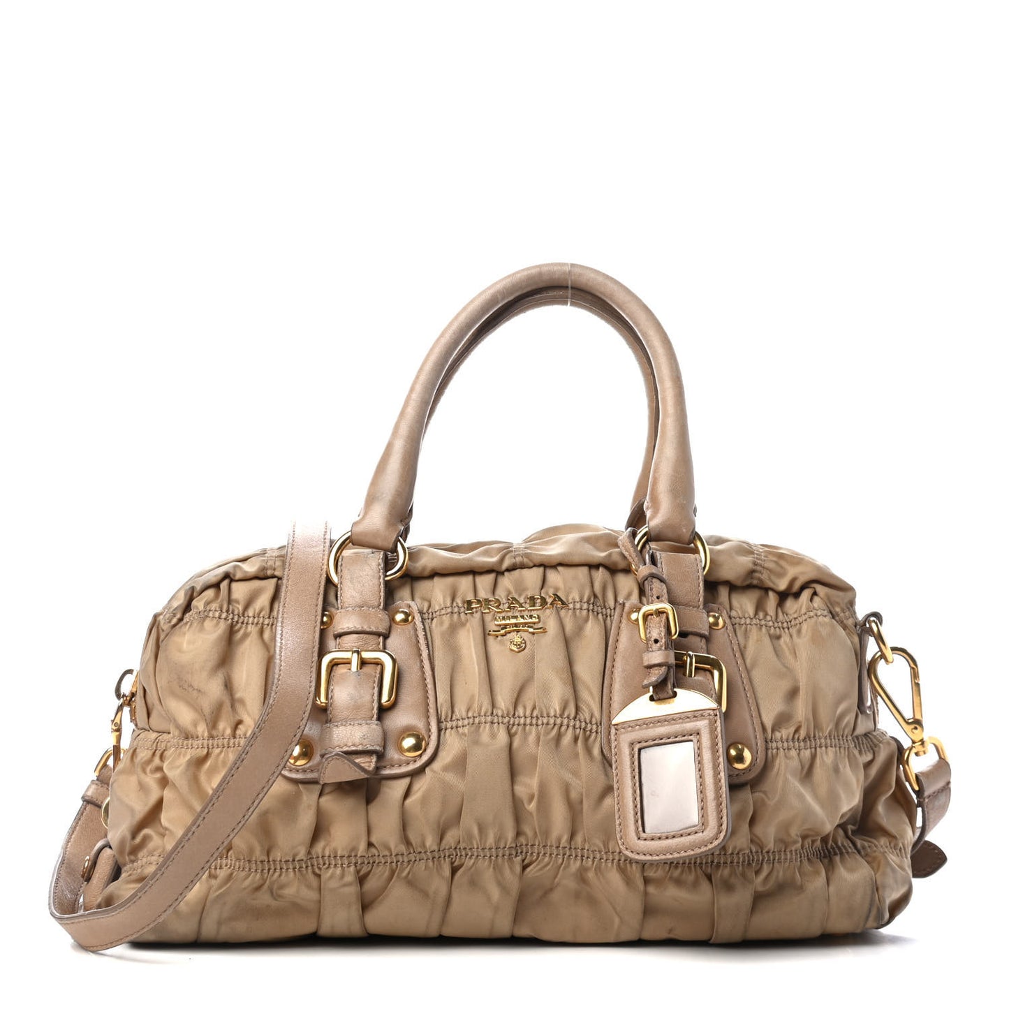 Tessuto Nylon Gaufre Shopping Satchel Cammello