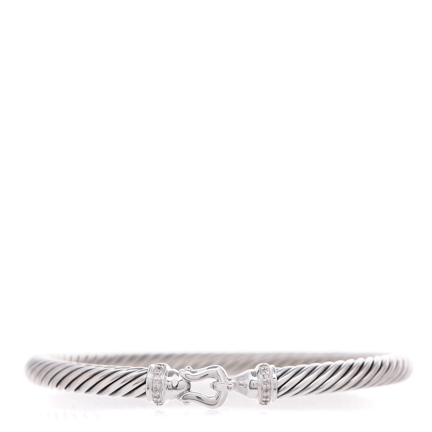 David Yurman Sterling Silver Diamond 5mm Cable Buckle Bracelet 1 of 5