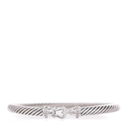 David Yurman Sterling Silver Diamond 5mm Cable Buckle Bracelet 1 of 5