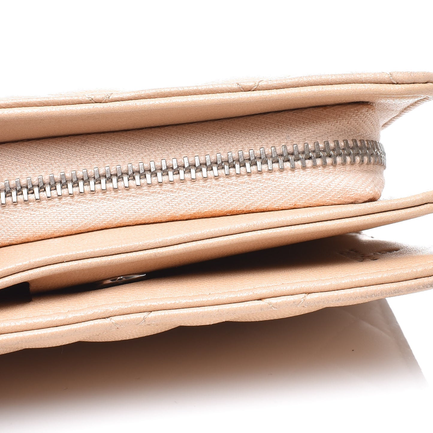 Lambskin Quilted Compact Wallet Beige