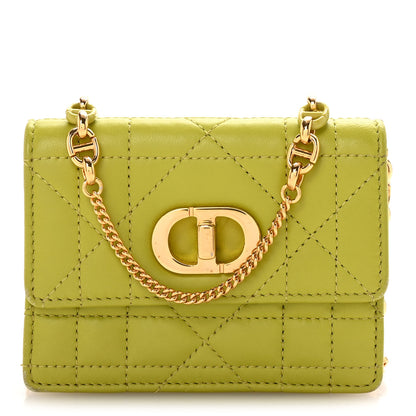 Christian Dior Lambskin Cannage Mini Caro Pouch on Chain Lime 1 of 11