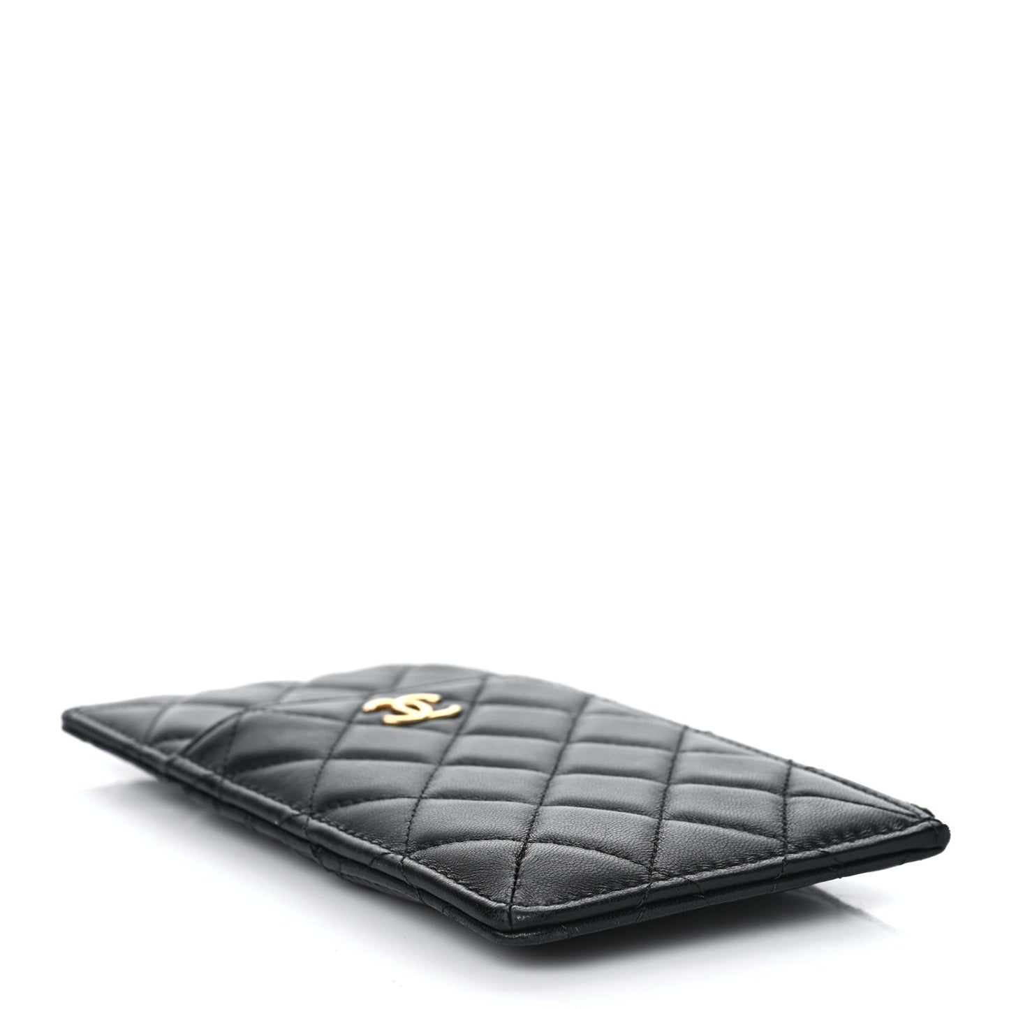 Lambskin Quilted Egyptian Amulet Classic Flat Wallet Pouch Black