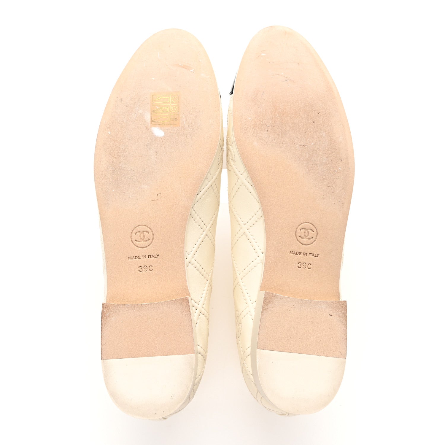 Chanel Lambskin Patent Double Stitched CC Cap Toe Ballerina Flats 39 Ivory Black 5 of 16