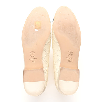 Chanel Lambskin Patent Double Stitched CC Cap Toe Ballerina Flats 39 Ivory Black 5 of 16