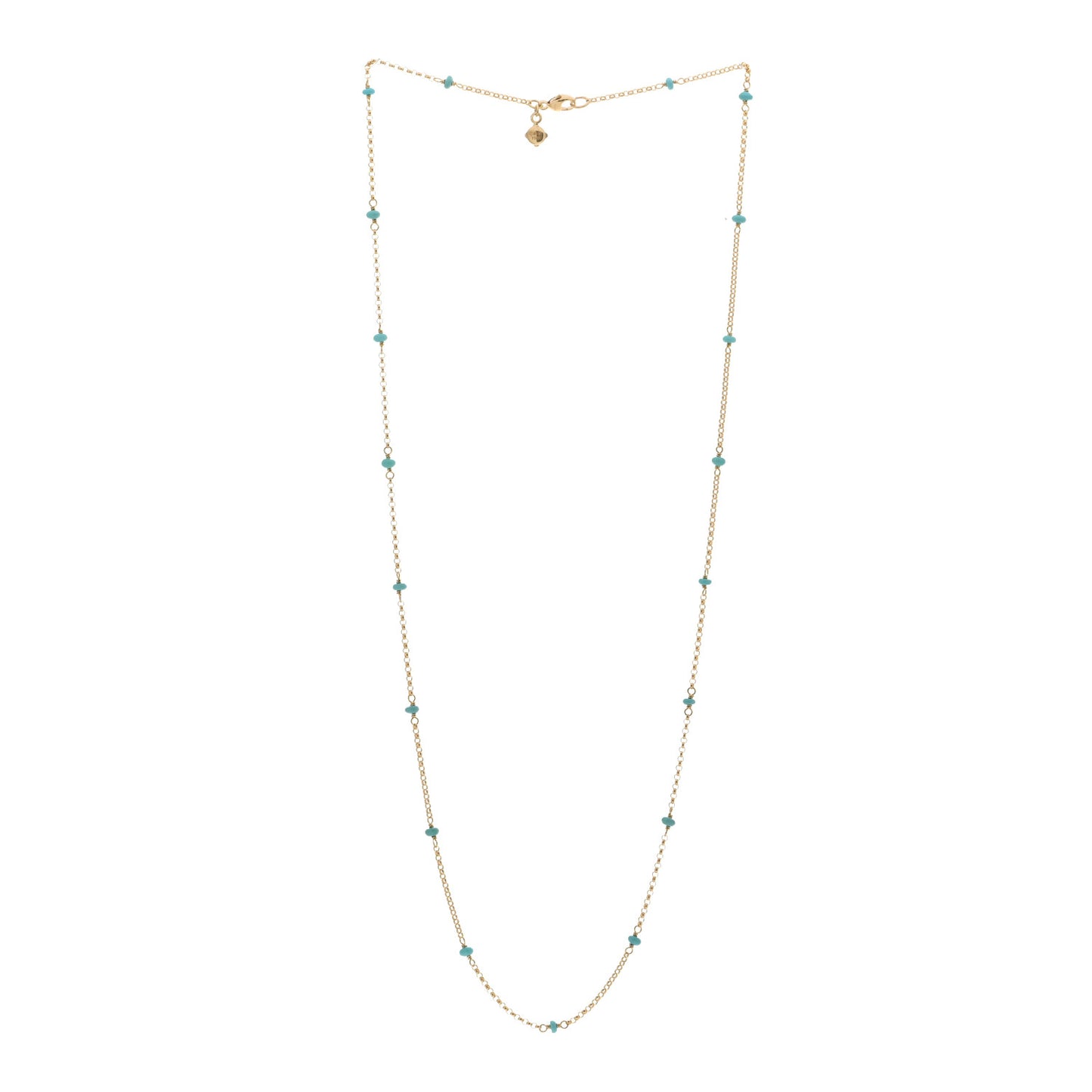 18K Yellow Gold Turquoise Cable Collectibles Bead Station Necklace 22"