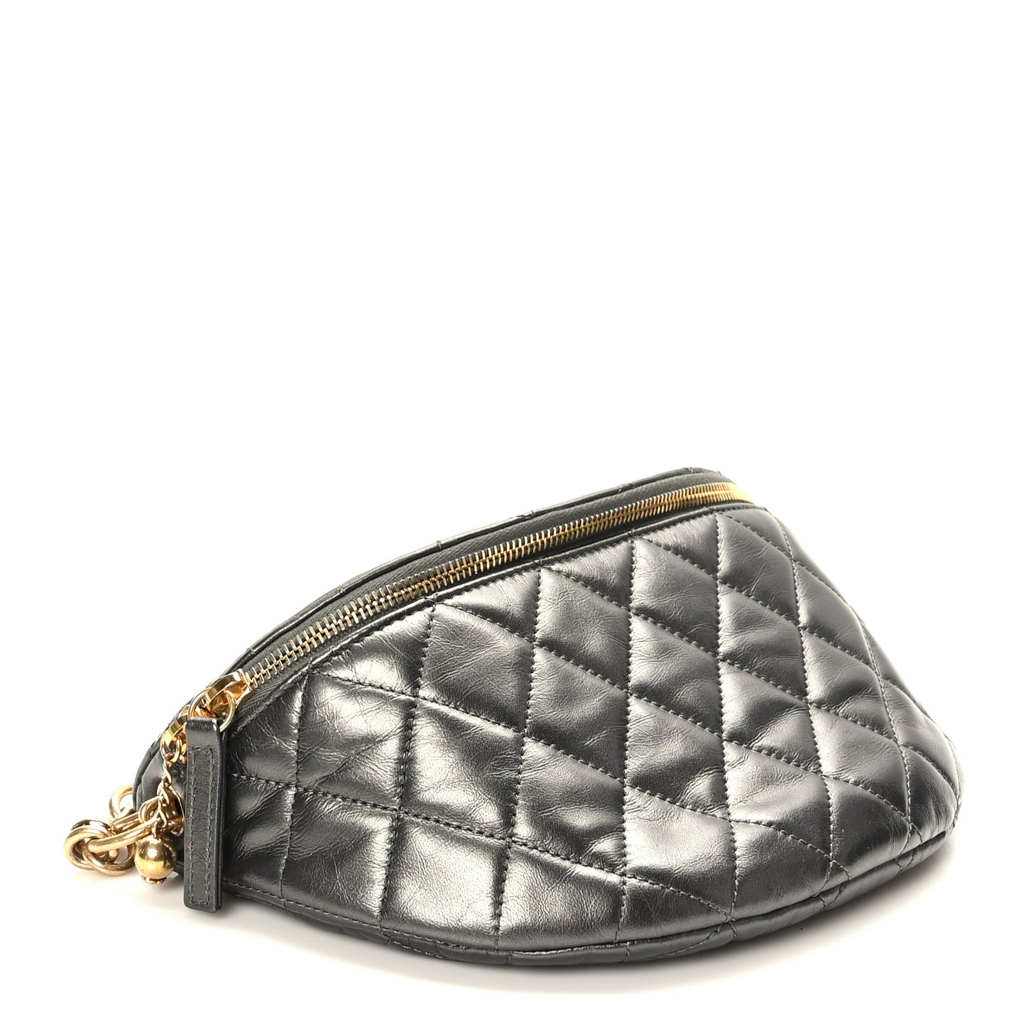 Metallic Calfskin Pearl Quilted CC Belt Bag Ruthenium