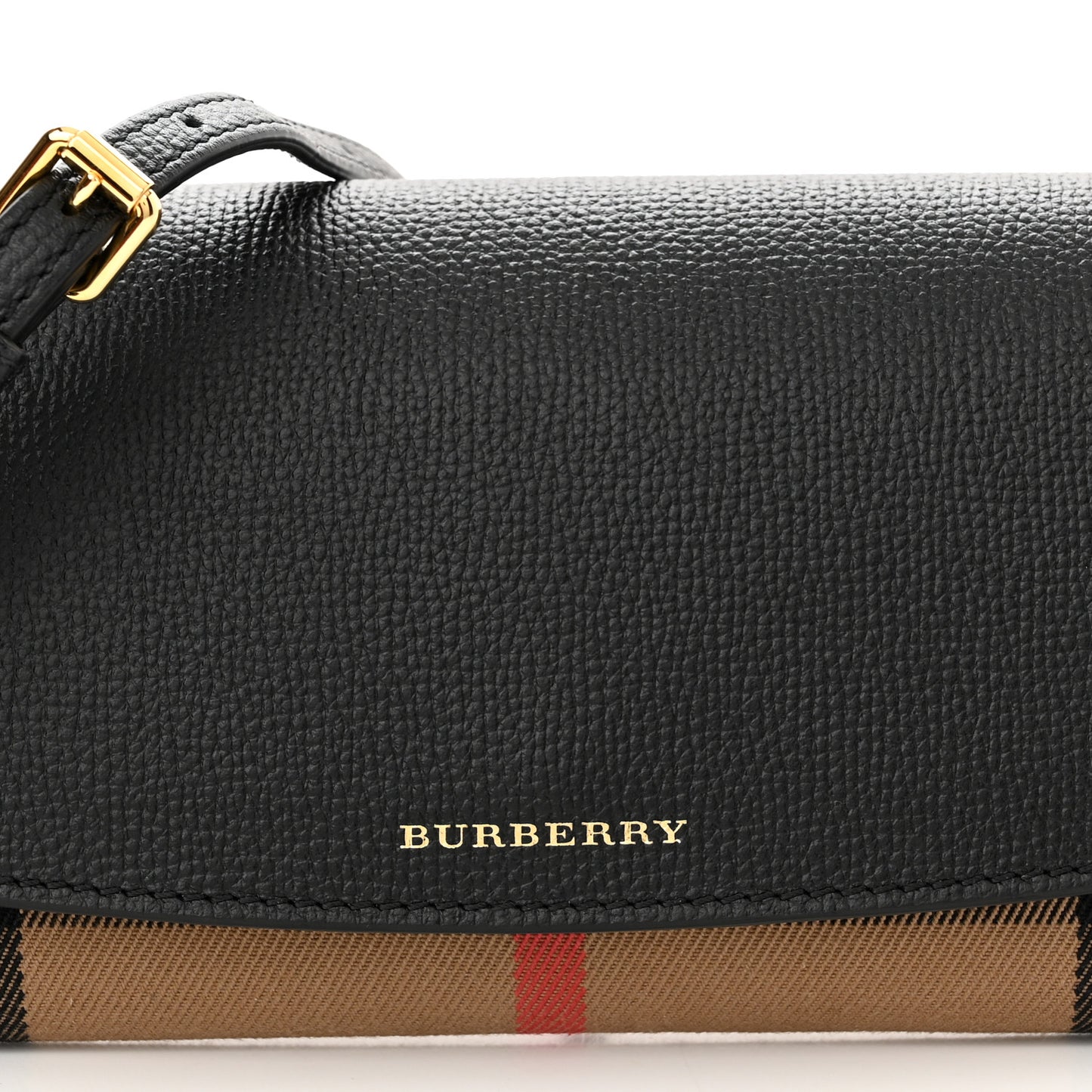 Grainy Calfskin House Check Henley Wallet On Chain Black